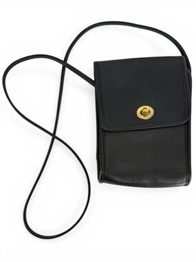 Vintage COACH Scooter Black Leather Brass Turn Lock Crossbody Shoulder Bag 90s